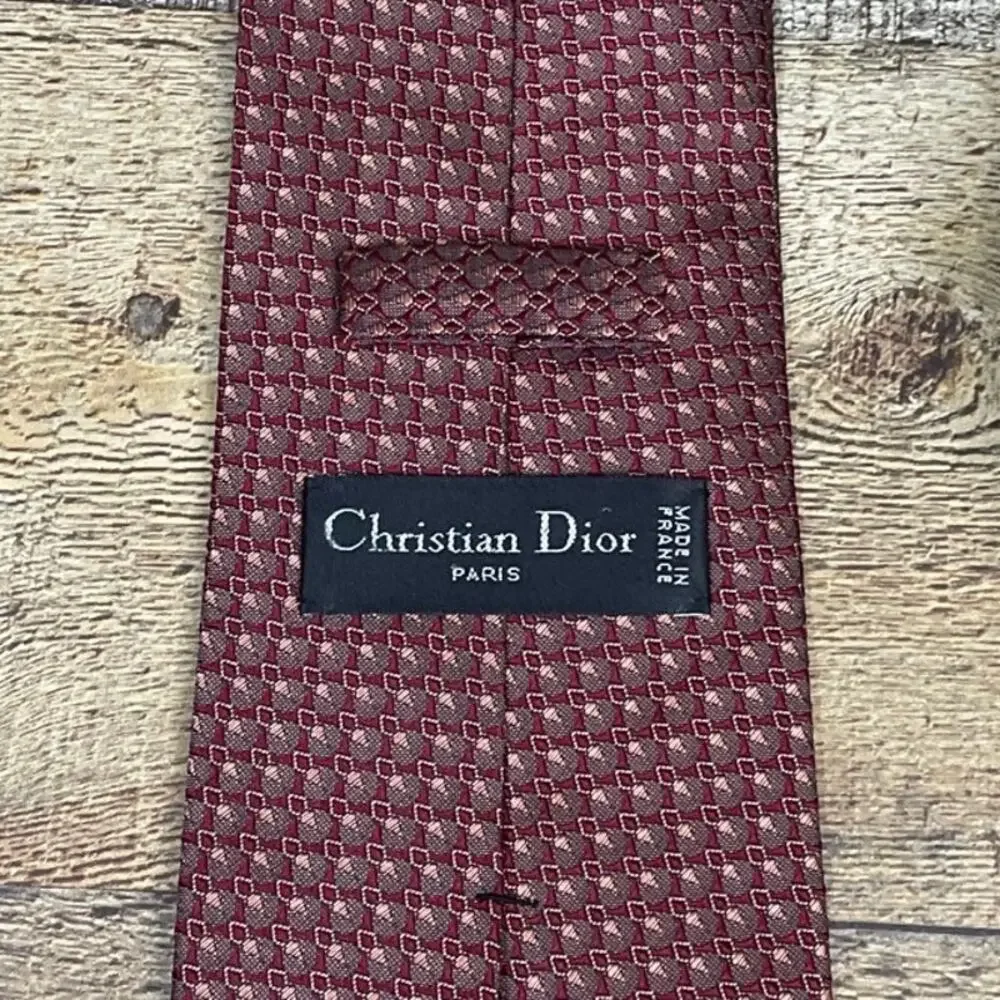 Christian Dior Paris 100% Soie Silk Tie Maroon Red Pattern